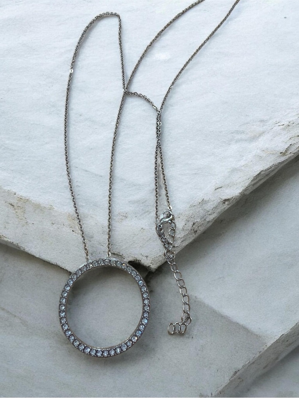 Crystal-Embellished Silver Circle Necklace - Timeless Women's Pendant